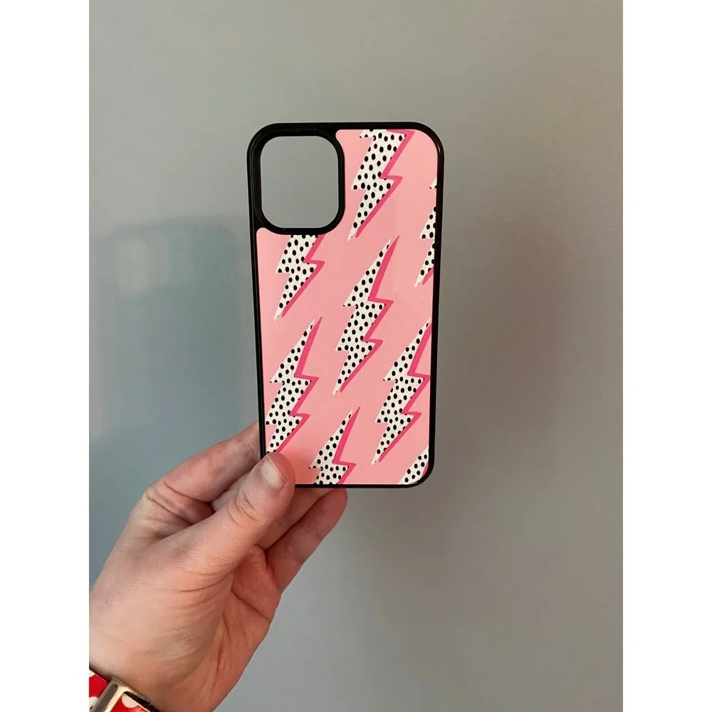 iPhone Case 12 Mini Pink Lightning Bolt Polka Dot Graphic Bumper Case